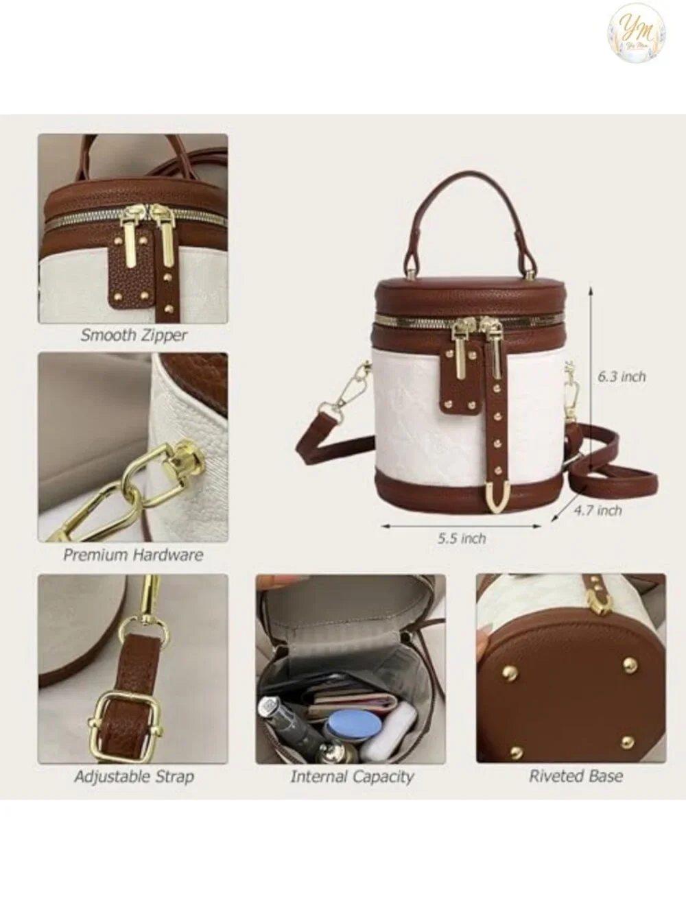 Vegan Leather Quilted Mini Bucket Crossbody Bag with Top Handle